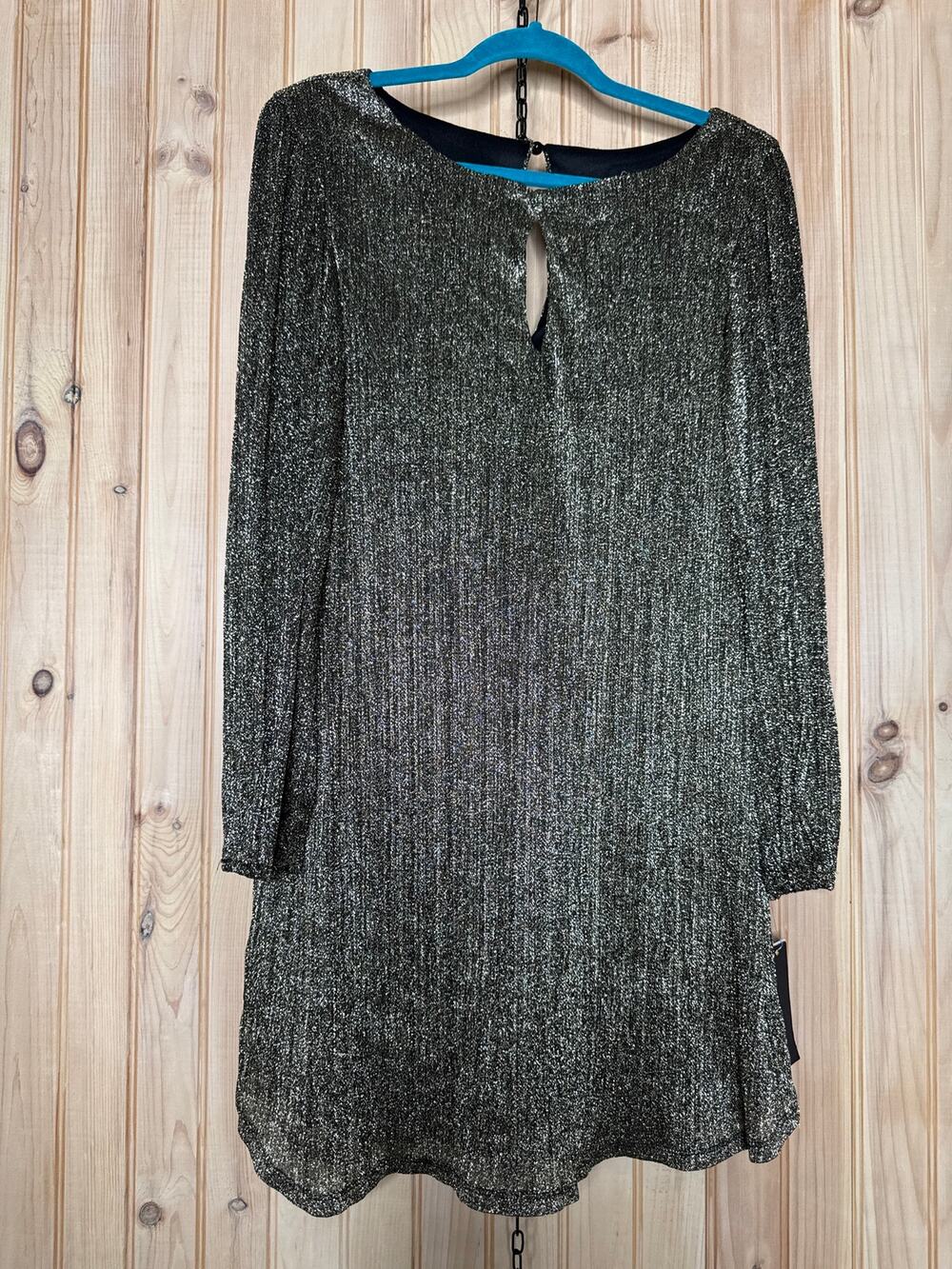 NWT City Studio Black Silver Metallic Shift Dress Glam Bling New Year Size M